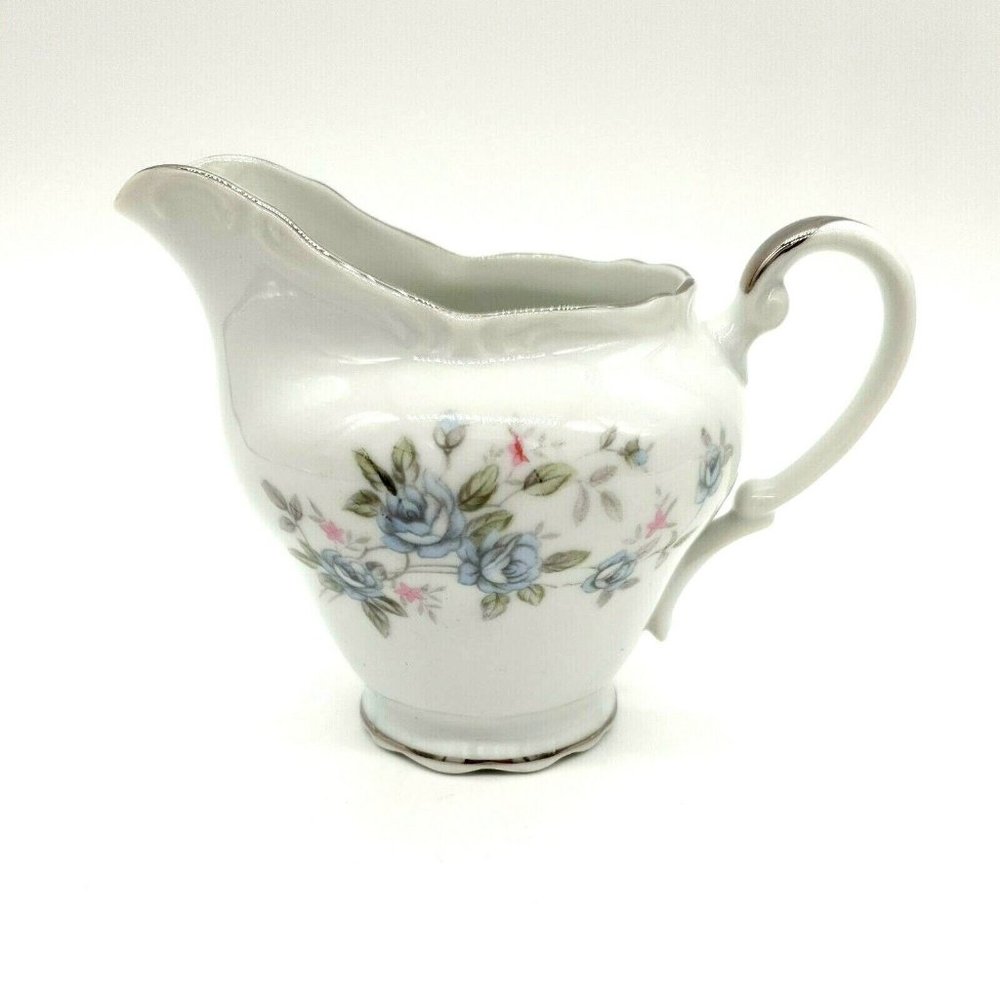 Empress China El Patio K 1847 Creamer Pitcher Handle Blue Rose Silver Japan Set